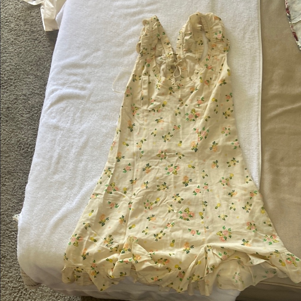 Free People Floral Mini Dress - Cream and Pink
